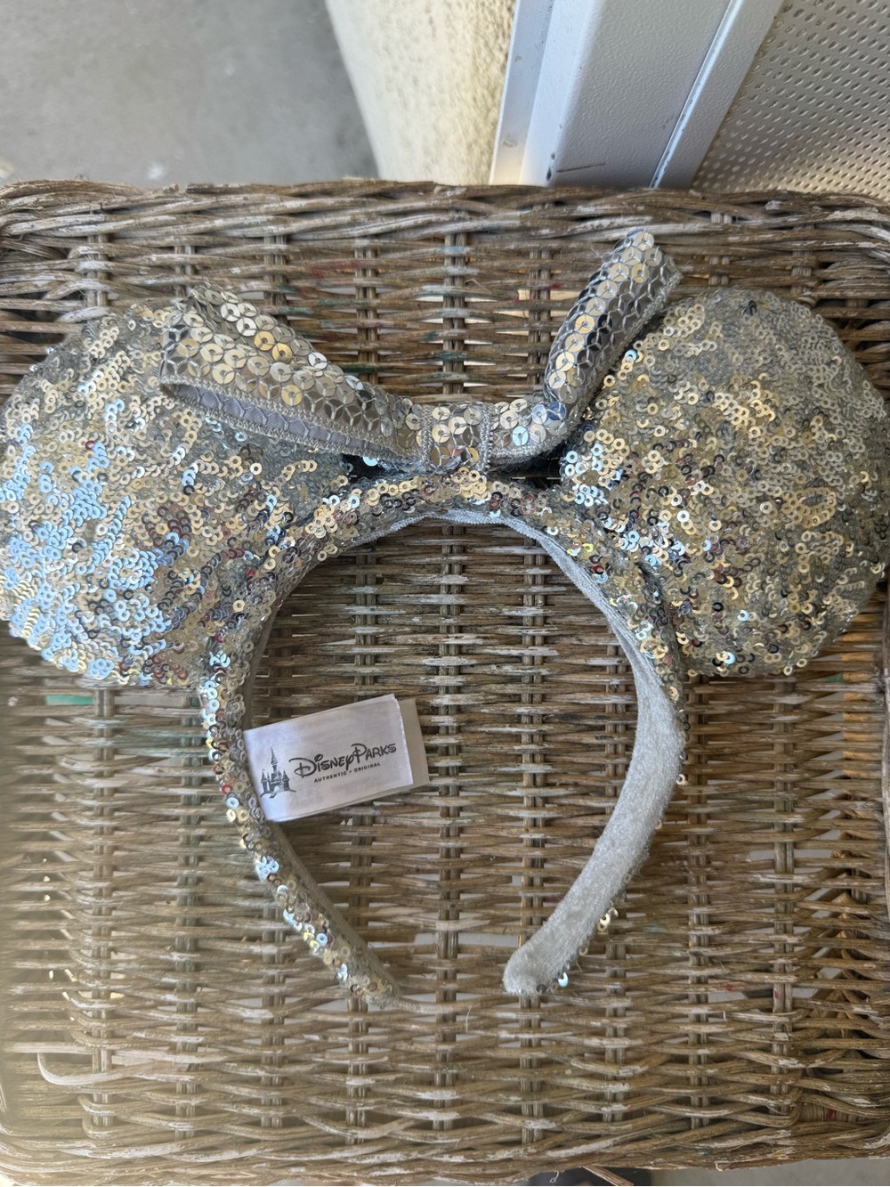 Disney Parks Silver Sequin Minnie Ears Headband